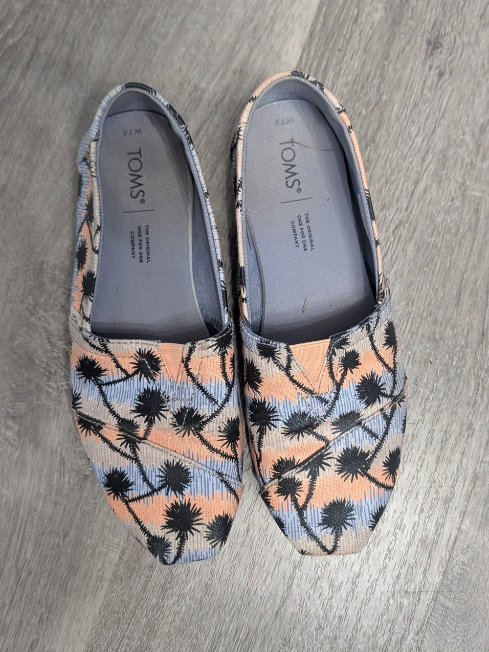 Toms Peach and Light Blue Palm Print Slip-On Flats